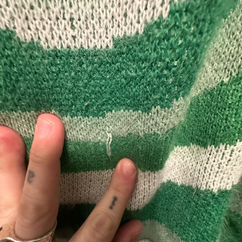 Divided Green and White Butterfly Sweater - Picture 5 of 10